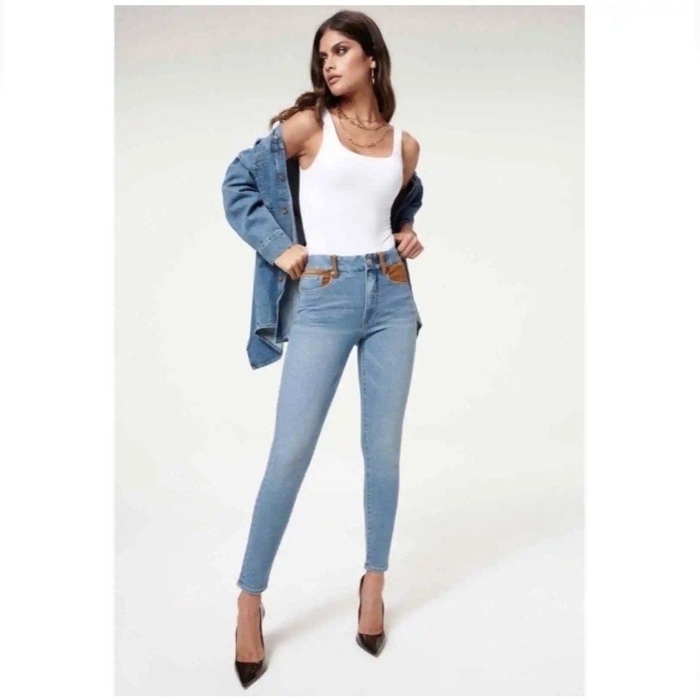 Good American Skinny Suede Jeans in Indigo 10/30 - Picture 2 of 12